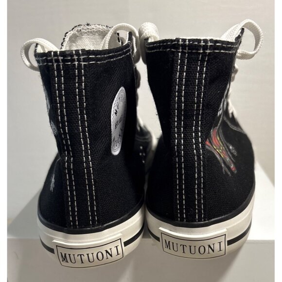 Mutuoni Hellfire Club Sneakers High-Top Canvas Black on White Sz 38 Like New - Picture 6 of 9